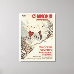 Impressão Em Tela Cartaz de Esqui Francês Vintage Chamonix Mont Blan