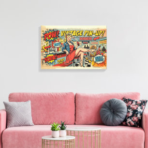 Impressão Em Tela Cartaz de Garota Pin-Up de Arte Pop Retrô em Diner
