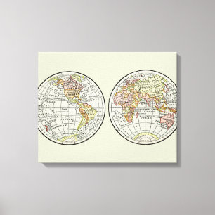 Impressão Em Tela Cartaz de Globo do Mapa Mundial Vintage 1916 Hemis