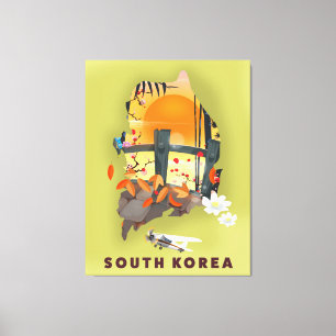 Impressão Em Tela Cartaz de mapa ilustrado da Coreia do Sul