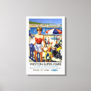 Impressão Em Tela Cartaz de Viagem Antigo Weston Super Mare Inglater