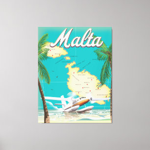 Impressão Em Tela Cartaz de viagem da praia e mapa de Malta