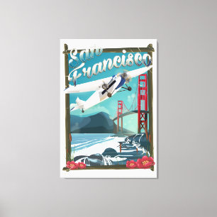 Impressão Em Tela Cartaz de viagem de avião para São Francisco