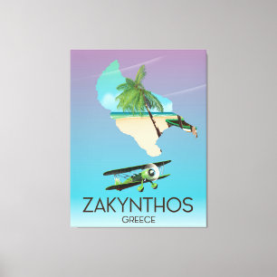 Impressão Em Tela Cartaz de viagem do mapa da Grécia Zakynthos