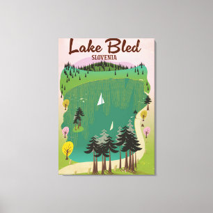 Impressão Em Tela Cartaz de viagem estilo vintage do Lago Bled Eslov