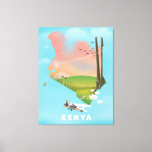 Impressão Em Tela Cartaz de viagem ilustração do mapa do Quênia.