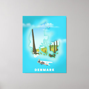Impressão Em Tela cartaz de viagem ilustrado do mapa da Dinamarca.