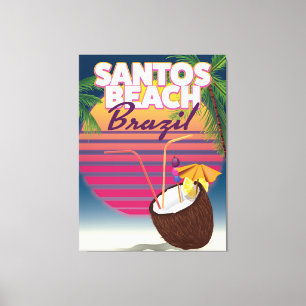 Impressão Em Tela Cartaz de viagem vintage da praia de Santos Brasil