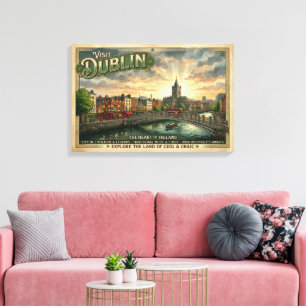 Impressão Em Tela Cartaz de Viagem Vintage Dublin