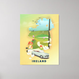 Impressão Em Tela cartaz de viagem vintage mapa da Irlanda