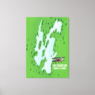 Impressão Em Tela Cartaz do mapa do Lago Champlain EUA Canadá