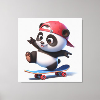 Impressão Em Tela Cartoon divertido Panda no skate