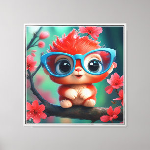 Impressão Em Tela Cartoon Panda Rosa No Ramo