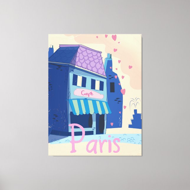 Impressão Em Tela Cartoon vintage da rua Paris (Frente)