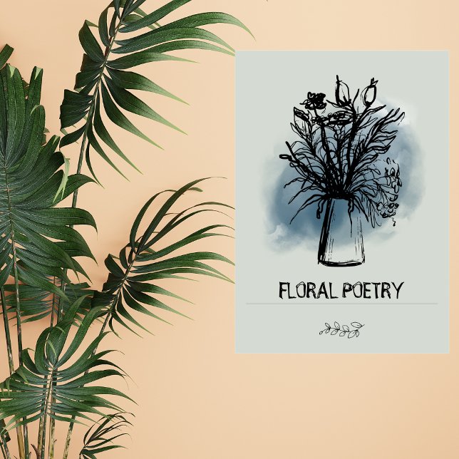 Impressão Em Tela Carvões De Mão Floral Mínimo Verde Azul (Criador carregado)