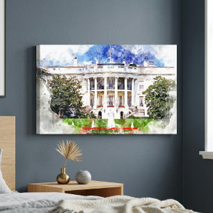 Impressão Em Tela Casa Branca em Washington DC em Watercolor