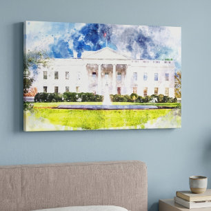 Impressão Em Tela Casa Branca em Washington DC Watercolor
