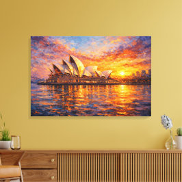 Impressão Em Tela Casa da Ópera de Sydney Pôr do Sol Pintura a Óleo