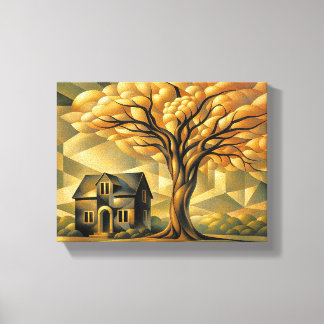 Impressão Em Tela Casa e Árvore em Art Déco