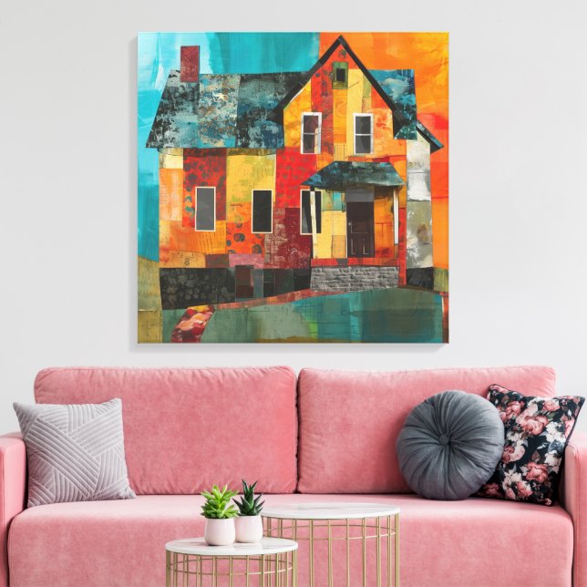 Impressão Em Tela Casa feita de uma colagem de peças e texturas (Insitu(Sala de estar))