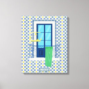 Impressão Em Tela Casa portuguesa Lisboa com azulejos e aves