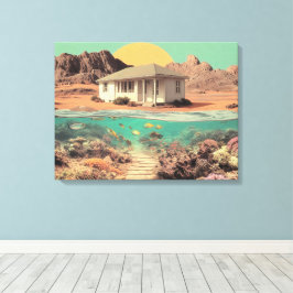 Impressão Em Tela Casa Surreal no Deserto com Recife Subaquático
