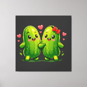 Impressão Em Tela Casal de Pepino Fofo, Piada, Kawaii Pepinos