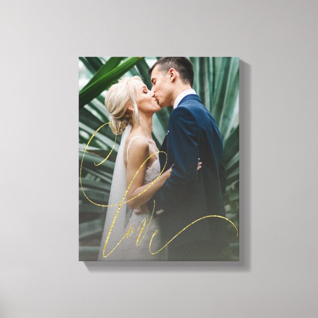 Impressão Em Tela Casamento com Script de Amor Dourado Elegante (Frente)