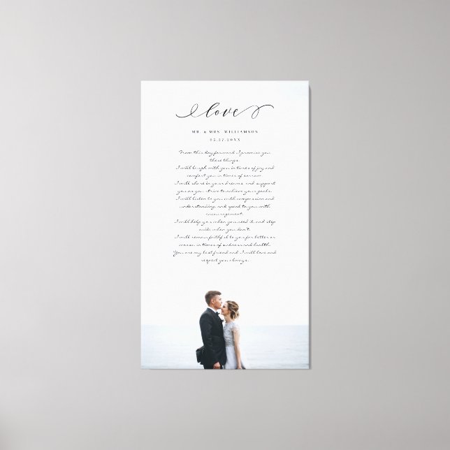 Impressão Em Tela Casamento Elegante Vows Love Script Minimamente Fo (Frente)