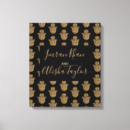 Impressão Em Tela Casamento Indiano Salve a data Dourada hamsa Henna