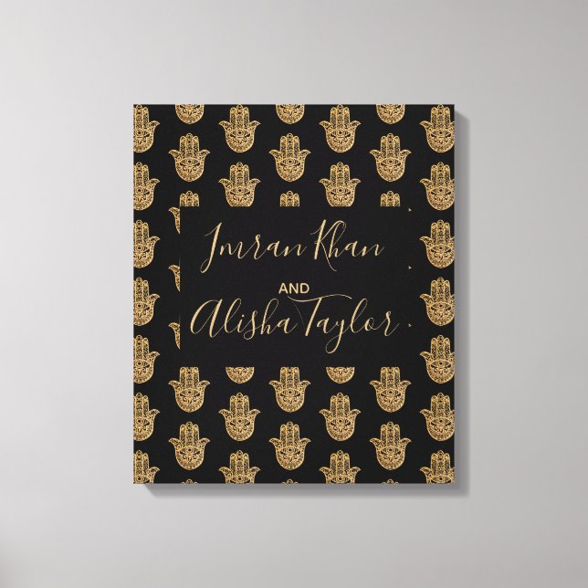 Impressão Em Tela Casamento Indiano Salve a data Dourada hamsa Henna (Frente)