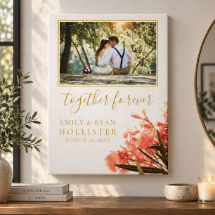 Impressão Em Tela Casamento Para Sempre Dourado Script Oleander Flor