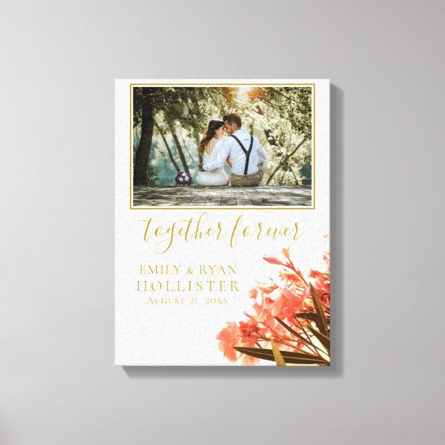 Impressão Em Tela Casamento Para Sempre Dourado Script Oleander Flor (Frente)