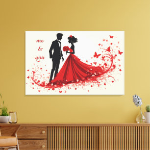 Impressão Em Tela Casamento Vermelho Romântico Silhueta da Noiva e d