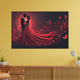 Impressão Em Tela Casamento Vermelho Romântico Silhueta da Noiva e d