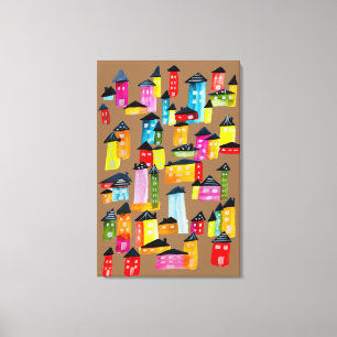 Impressão Em Tela Casas brancas de aquarela branca