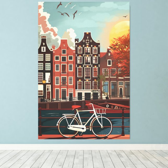 Impressão Em Tela Casas do Canal de Amsterdã (Insitu(piso de madeira))