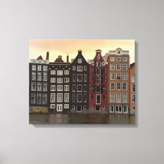 Impressão Em Tela Casas do Canal de Amsterdã ao Pôr do Sol
