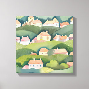Impressão Em Tela Casas na Encosta Pintura Arejada Aquarela Nature