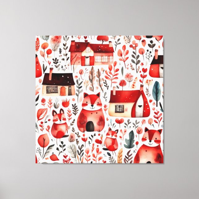 Impressão Em Tela Casas vermelhas e casas Folha de Papel (Frente)