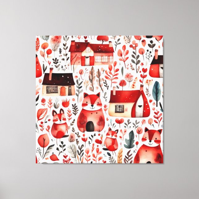 Impressão Em Tela Casas vermelhas e casas Folha de Papel (Frente)