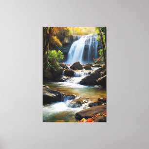Impressão Em Tela Cascata da Hora do ouro - Paisagem da Natureza Rea