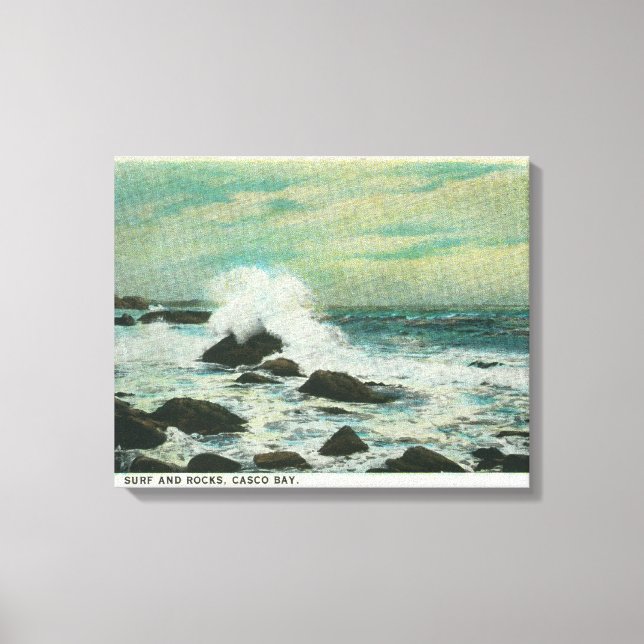 Impressão Em Tela Casco Bay, MaineSurf e Beach Rocks (Frente)