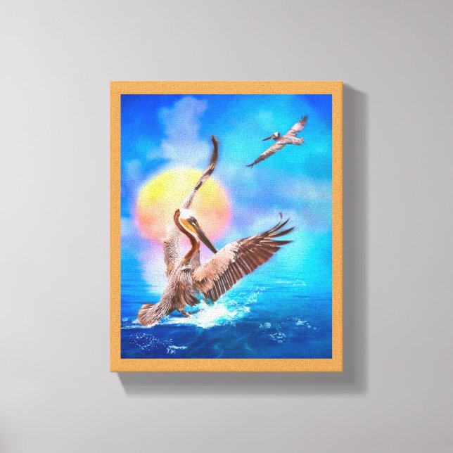 Impressão Em Tela Castanho Pelicanos SUN BEIJADO ILHA (Frente)