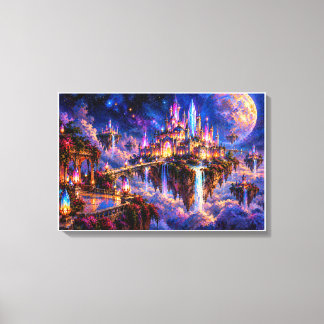 Impressão Em Tela Castelo Flutuante Cósmico & Arte de Lua Cheia