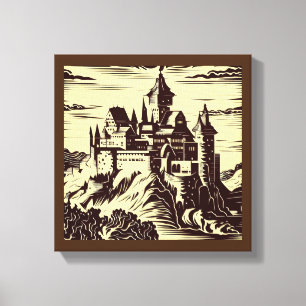 Impressão Em Tela Castelo Medieval Fantástico - Xilogravura 2