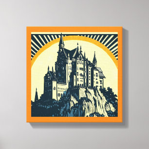 Impressão Em Tela Castelo Medieval Fantástico - Xilogravura 3