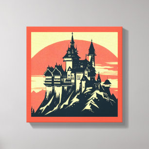 Impressão Em Tela Castelo Medieval Fantástico - Xilogravura 4