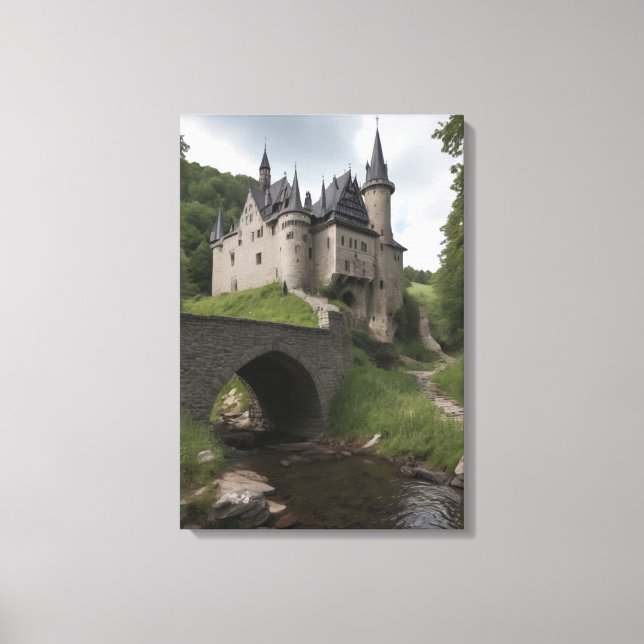 Impressão Em Tela Castelo Medieval junto a um riacho (Frente)