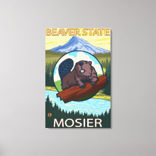 Impressão Em Tela Castor & capa do Mt. - Mosier, Oregon